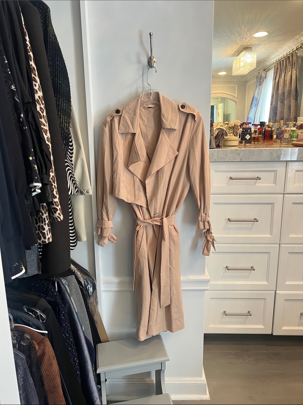 Women's Blush Trench Coat with Self-Tie Belt